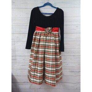 Hartstrings Girls Dress Sz 8 Dress Velvet Top Christmas Holidays Plaid Red Green
